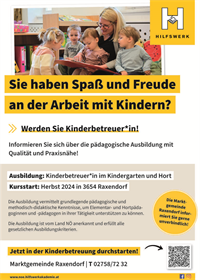 Ausbildungslehrgang „Betreuer im Kindergarten und Helfer im Hort“ ab Herbst in Raxendorf